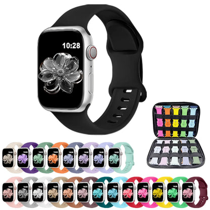 24 Straps with Storage Design, Compatible with Apple Watch Sport Bands 38Mm/40Mm/41Mm/42Mm. Waterproof, Durable and Soft Silicone Straps, Unisex for Women and Men; Silicone Straps with Storage Box.