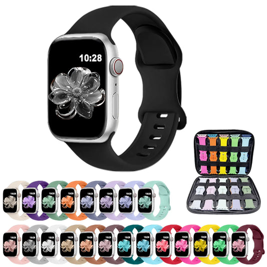 24 Straps with Storage Design, Compatible with Apple Watch Sport Bands 38Mm/40Mm/41Mm/42Mm. Waterproof, Durable and Soft Silicone Straps, Unisex for Women and Men; Silicone Straps with Storage Box.